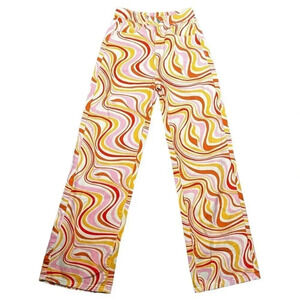 Y2K Groovy High Waisted Hippie Wide Leg Bell Bottom Flared Jeans Size XS